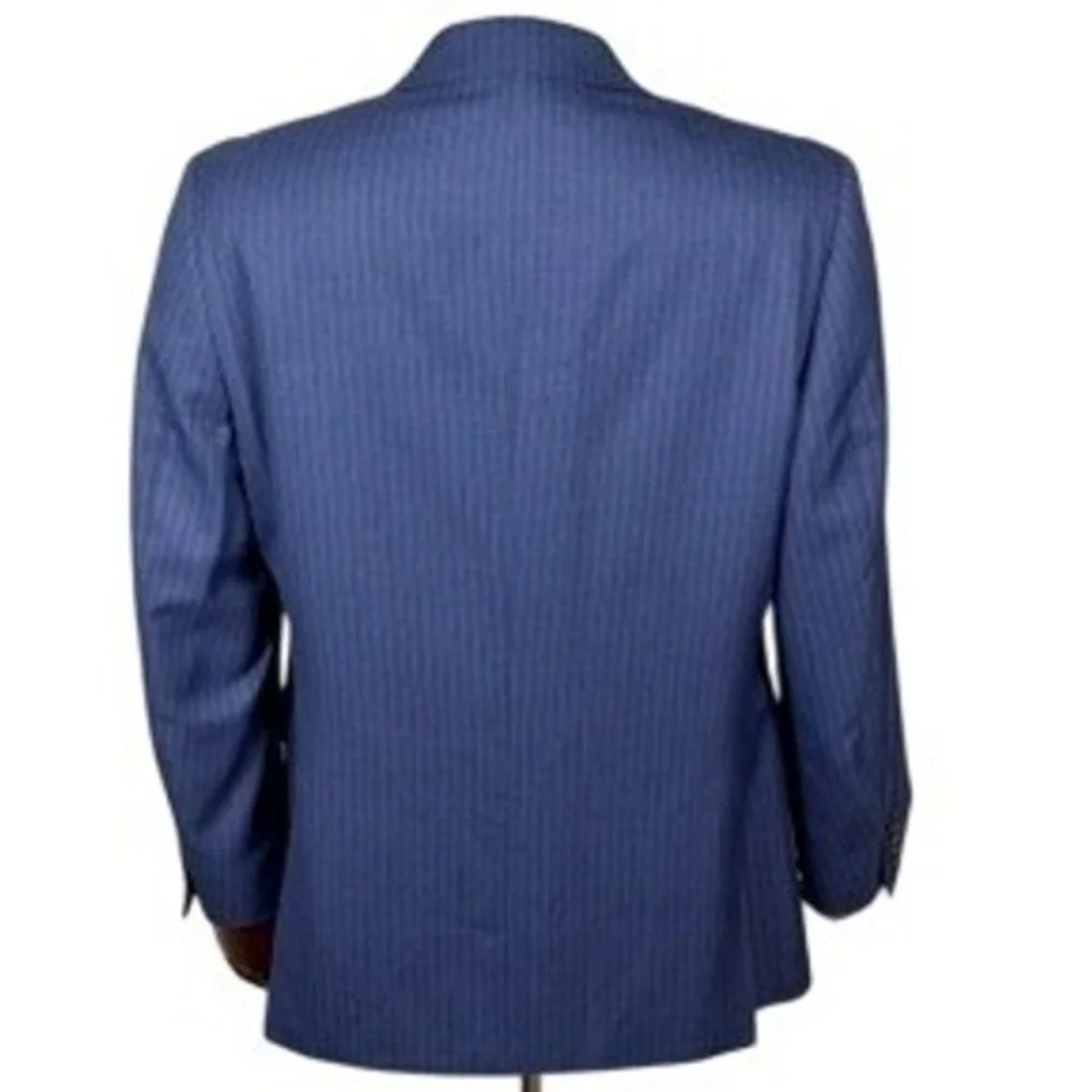 Beverly Hills Polo Club Mens‎ 42R, 36W Blue Pinstripe Suit Classic Business Wool